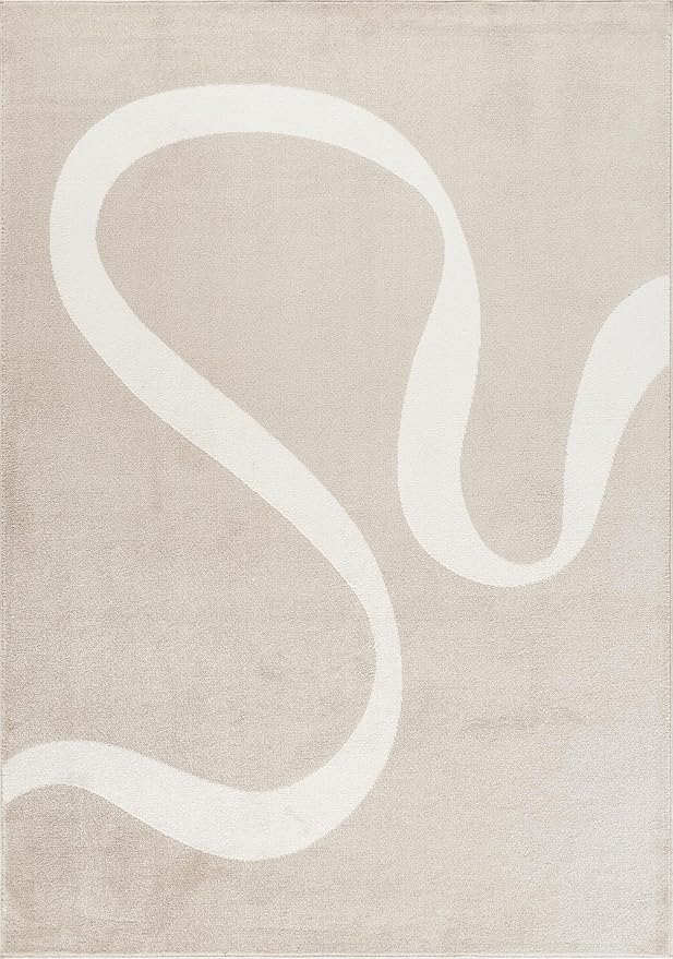 Abani Deco Collection Area Rug - Beige Modern Abstract Ribbon Design - 8' x 10' - for Living Room, Bedroom & Office