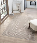 Annabel Modern Geometric Area Rug for Living Room, 8x10 Contemporary Arched Linear Beige Neutral Rug, Stain Resistant Non-Shedding Carpet for Bedroom, Dining Room, Kitchen (8' x 10', Beige)