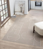 Annabel Modern Geometric Area Rug for Living Room, 5x7 Contemporary Arched Linear Beige Neutral Rug, Stain Resistant Non-Shedding Carpet for Bedroom, Dining Room or Kitchen (5' x 7', Beige)