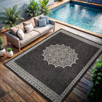 CAMILSON Outdoor Rug 6x9 Medallion Darkgray Modern Area Rugs for Indoor and Outdoor Patios Kitchen and Hallway Mats Washable Porch Deck Outside Carpet (Medallion Darkgray 6 x 9)