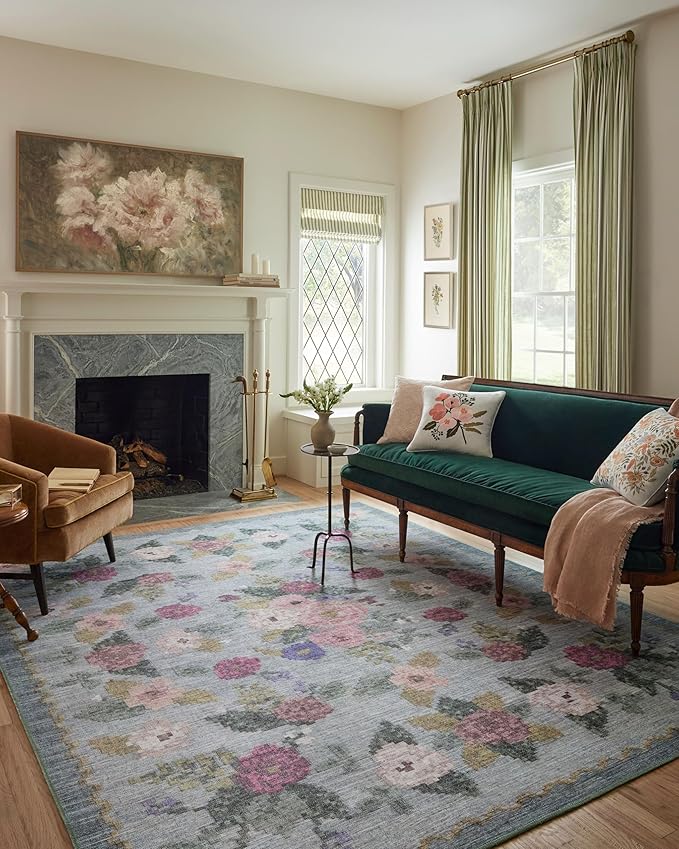 Loloi Rifle Paper Co. Rosa Collection RSA-02 Sky 2'-6" x 7'-6" Runner Rug