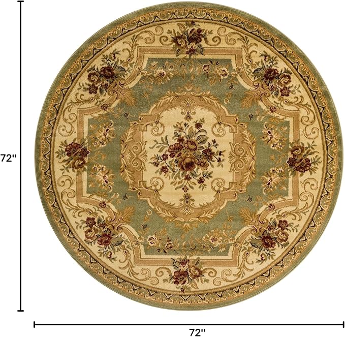 Rugs.com Chateau Collection Rug – 6 Ft Round Green Medium Rug Perfect for Kitchens, Dining Rooms
