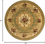 Rugs.com Chateau Collection Rug – 6 Ft Round Green Medium Rug Perfect for Kitchens, Dining Rooms