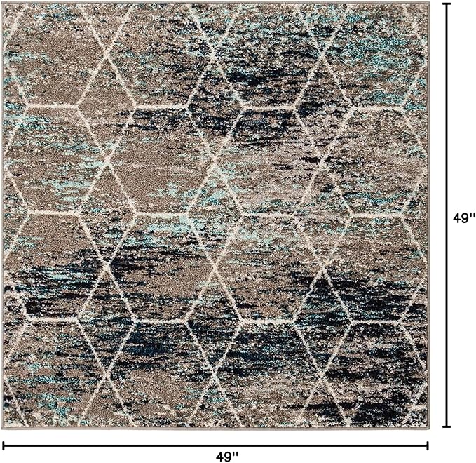 Unique Loom Trellis Frieze Collection Area Rug - Geometric (4' Square, Blue Multi/ Ivory)