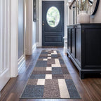 Rugshop Contemporary Modern Boxes Design Non-Slip (Non-Skid) Carpet for Hallway,Kitchen,Entryway Runner Rug 2'7" x 12' Blue