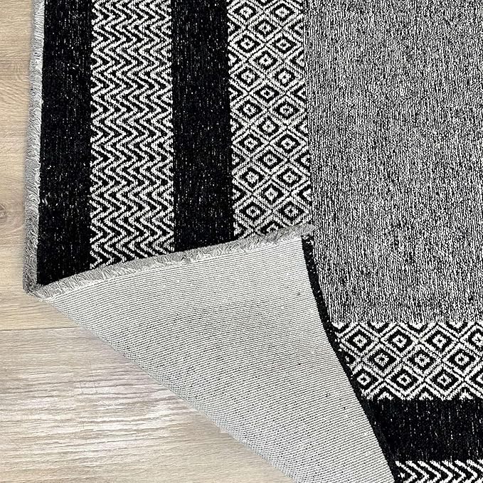 Alfa Rich 5x8 Black Washable Area Rugs for Living Room Bedroom Kitchen Cotton Pet Friendly Rug