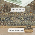Large 8x10 Washable Area Rug for Living Room, No Shedding Vintage Floral Print Rugs Non Slip, Indoor Foldable Thin Retro Accent Carpet for Bedroom Farmhouse Dining Room Brown/Yellow