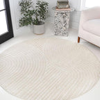 JONATHAN Y Hallie High-Low Curve Ivory/Cream 9' Round Indoor/Outdoor Area Rug, Minimalist, Pet Friendly, Non-Shedding, Stain Resistant, Hose-Washable for Backyard, Patio, Porch (SCN100B-9R)