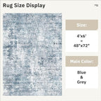 Area Rugs 4x6 for Living Room, Vintage Abstract Washable Rugs for Dining Room, Kitchen, Non-Slip Area Rug Blue