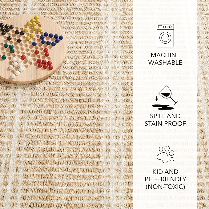 Dash and Albert Arbor Machine Washable Area Rug - 5' x 8' Neutral Stripe Washable Accent Rug Stain-Resistant, Anti-Slip, High Traffic Kitchen, Hallway, Mudroom