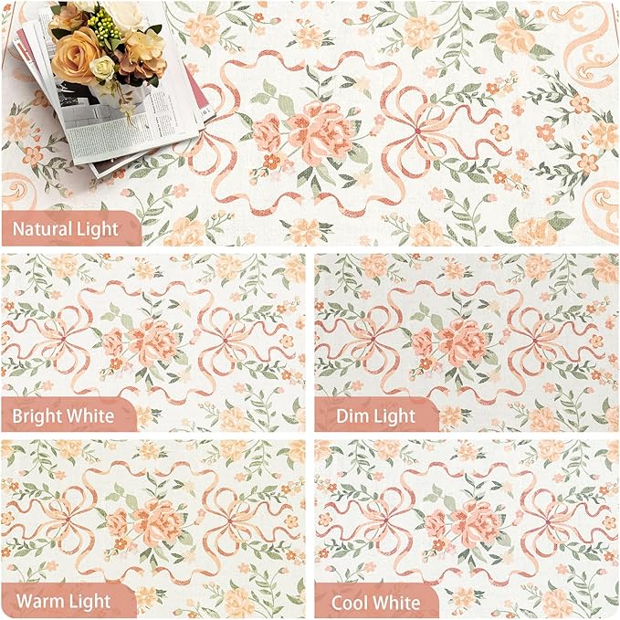 Orange Rug Bow Floral Rug 3x5, Washable Boho Area Rugs Non Slip Low Pile Carpet for Girls Room Bedroom, Bedside, Kitchen, Entryway, Kids Room, Soft Ultra-Thin Indoor Elegant Rugs