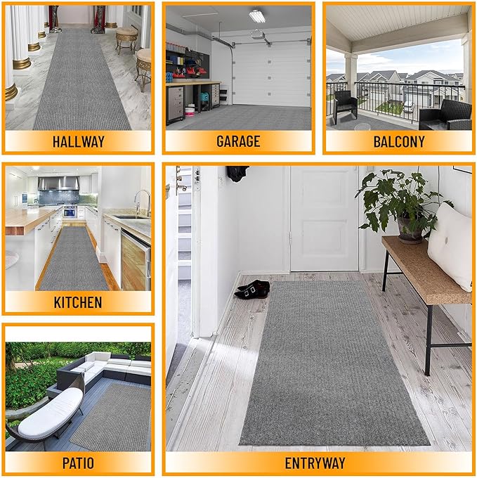 Ottomanson 3'11" x 47' Hallway Runner with Scraper Pile - Extra Durable Non-Slip Rug Mat for Indoor & Outdoor Use - Ideal for Kitchen, Entryway & Garage - High-Traffic Carpet, Gray
