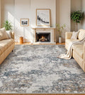 8x10 Area Rugs Machine Washable - Modern Abstract Large Rugs for Living Room Soft Anti-Skid Thin Carpet for Bedroom, Under Dining Table, Nursery, Farmhouse,Home Office (8'x10' Tan Blue)