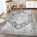 Bloom Rugs Washable Non-Slip 4' x 6' Rug - Charcoal/Brown Traditional Medallion Area Rug for Living Room, Bedroom, Dining Room, and Kitchen - Exact Size: 4' x 6'