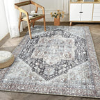 Bloom Rugs Washable Non-Slip 3' x 5' Rug - Charcoal/Brown Traditional Medallion Area Rug for Living Room, Bedroom, Dining Room, and Kitchen - Exact Size: 3' x 5'
