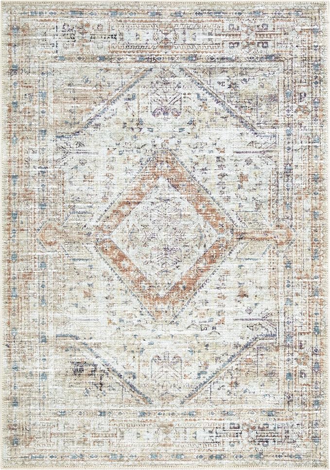 Bloom Rugs Washable Non-Slip 5' x 7' Rug - Peach/Beige Traditional Area Rug for Living Room, Bedroom, Dining Room, and Kitchen - Exact Size: 5' x 7'