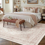 Washable Rug 6x9 Area Rug for Living Room Pink Vintage Boho Medallion Large Distressed Retro Carpet Non Slip Indoor Low Pile Small Soft Bedroom Dining Room Home Office