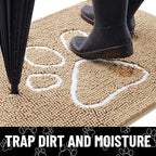 Smiry Dog Door Mat for Muddy Paws, Absorbent Dirt Trapper Non Slip Quick Dry Washable Chenille Mat for Mud Dogs, Entry Rug for Indoor and Outdoor (59x35 Inches, Beige and White)
