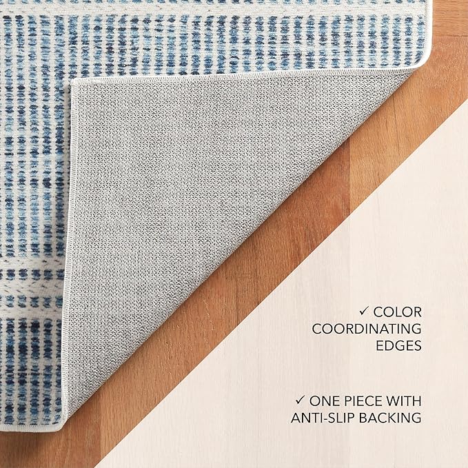 Dash and Albert Malta Blue Machine Washable Area Rug - 6' x 9' Blue Stripe Washable Accent Rug - Durable, High Traffic Areas Kitchen, Mudroom, Hallways