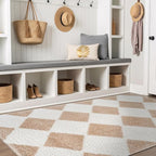 Rugshop Diamond Wave Shag Area Rug Beige 4' x 6' Ideal for Small Living Rooms, Offices, or Beside The Bed