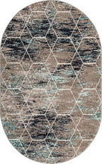 Unique Loom Trellis Frieze Collection Area Rug - Geometric (5' x 8' Oval, Blue Multi/ Ivory)