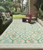 YIHOUSE 8x10 Washable Rug for Living Room, Green Floral Rugs for Bedroom Boho Area Rug Non Slip Ultra-Thin Large Rug for Kids Playroom, Classroom, Girls Dorm, Nursery, Green Multi