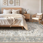 7x9 Area Rug Living Room: Washable Boho Large Neutral Vintage Soft Rugs Stain Resistant Distressed Farmhouse Non-Slip Indoor Floor Carpet for Bedroom Nursery Kids Office Dining Room- Taupe