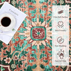 U'Artlines Boho Vintage Round Area Rug 8ft Machine Washable Low Pile Soft Floor Carpet Non Slip Non Shedding Accent Rug for Living Room Bedroom Entryway Dining Room Office Rust＆Teal