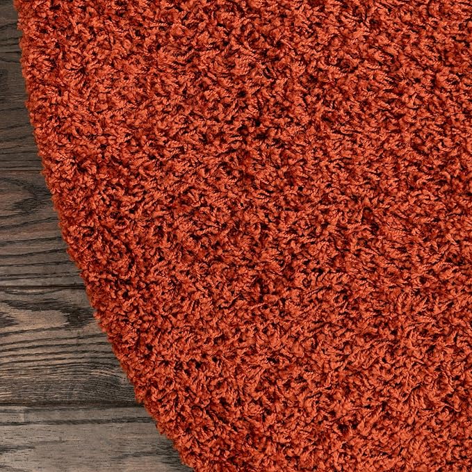 Unique Loom Solid Shag Collection Area Rug (4' 1" Round, Terracotta)