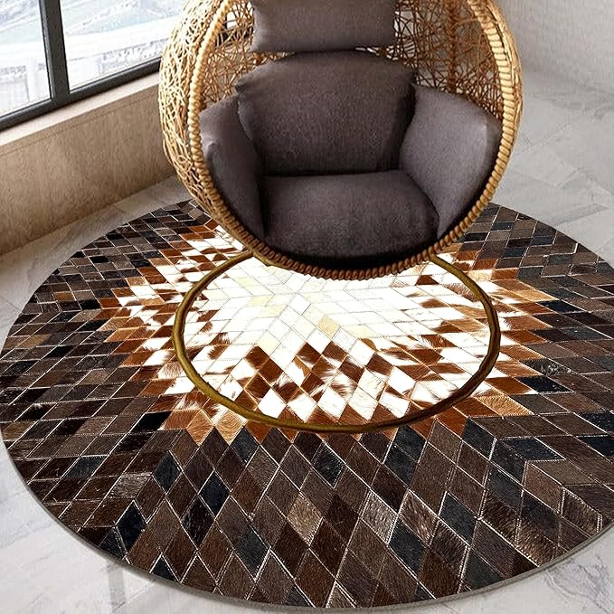 Round Area Rug – Soft and Durable Floor Mat for Living Room, Bedroom, or Entryway – Non-Slip Modern Carpet for Home Decor & Interior Styling(Tan&White 4X4)