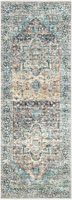 Bloom Rugs Caria Washable Non-Slip 10 ft Runner - Blue Green/Tangerine Traditional Runner for Entryway, Hallway, Bathroom, and Kitchen - Exact Size: 2'6" x 10'