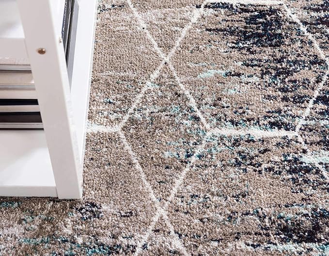 Unique Loom Trellis Frieze Collection Area Rug - Geometric (7' 10" Square, Blue Multi/ Ivory)