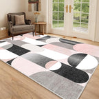 Pink Rug 3x5 Washable Area Rugs for Bedroom Living Room Kitchen Entryway Bedside,Modern Non Slip Carpet,Small Blush Grey Black