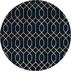 Unique Loom Glam Collection Area Rug - Trellis (7' 10" Round, Navy Blue Gold/ Gold)