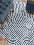 Annabel Modern Geometric Area Rug for Living Room, 5x7 Contemporary Arched and Linear Blue Rug, High-Low Pile Stain Resistant Carpet for Bedroom, Dining Room or Kitchen (5' x 7', Blue)