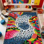 Optical Illusion Area Rugs - Abstract Retro Rug 4x5, Wavy Orange Art High Traffic Shed Resistant Carpets Room Decor #C108