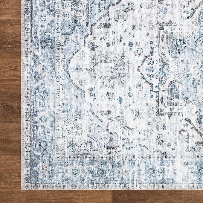 Bloom Rugs Washable Non-Slip 10x14 Rug - Ivory/Blue/Gray Traditional Oriental Area Rug for Living Room, Bedroom, Dining Room, and Kitchen - Exact Size: 10' x 14'