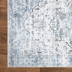 Bloom Rugs Washable Non-Slip 10x14 Rug - Ivory/Blue/Gray Traditional Oriental Area Rug for Living Room, Bedroom, Dining Room, and Kitchen - Exact Size: 10' x 14'