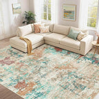 9x12 Christmas Area Rug Living Room Rugs - Washable Neutral Modern Abstract Soft Thin Large Rug Indoor Floor No Slip Rug Carpet for Bedroom Under Dining Table Home Office Decor - Colorful