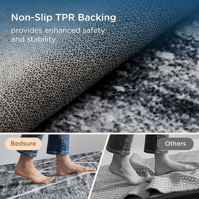 Bedsure 5x7 Area Rugs for Living Room, Machine Washable Modern Style Rug, Non-Slip Backing, Non-Shedding, Low Pile Easy Care Throw Carpet for Bedroom Dining Room, Charcoal Gray