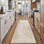 Light Brown Runner Rug 2'6"x8' Washable Carpet for Hallway Kitchen Vintage Distressed Non Slip Indoor Retro Floral Bedroom Accent Throw Long Rug Bathroom Office Laundry Dining Living Room