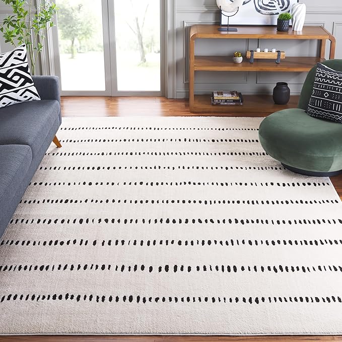 SAFAVIEH Area Rug 8x10 - Melody Collection - Large - Ivory & Black, Modern Design, Non-Shedding & Easy Cleaning, Ideal for Living Room, Bedroom, Office, Dining Space Room (MEL114A)