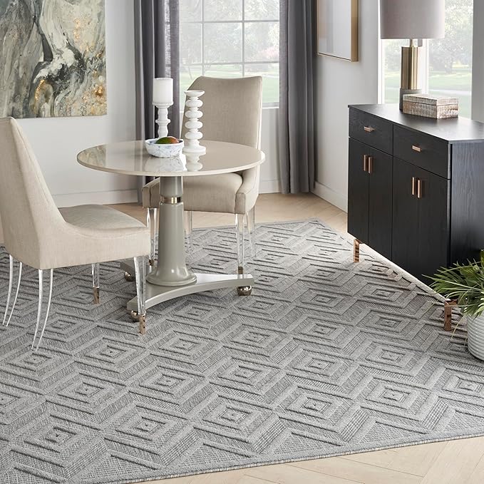 Nourison Home Versatile Silver Grey 9' x 12' Area Rug - Easy Clean, Non Shedding, Bed Room, Living Room, Dining Room, Kitchen (9' x 12')