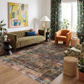 Kokia Abstract Area Rugs Washable Indoor 6x9 Rug Boho Distressed Retro Low Pile Non-Slip Non-Shedding Black Gray Carpet Bedroom Living Room Dining Room, Oslo Fireworks