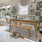 KOZYFLY 3'x5' Cotton Area Rug, Black and Beige Striped Outdoor Rug, Hand-Woven, Machine Washable, Perfect for Front Door, Kitchen, Living Room
