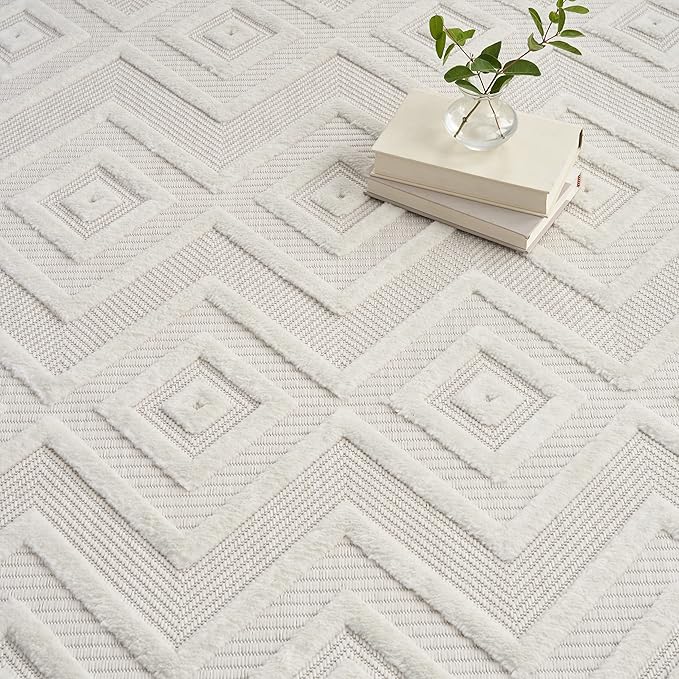 Nourison Home Versatile Ivory White 10' x 14' Area Rug - Easy Clean, Non Shedding, Bed Room, Living Room, Dining Room, Kitchen (10' x 14')