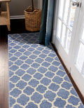 Rugs.com Lattice Collection Rug – 6 Ft Runner Light Blue Medium-Pile Rug Perfect for Hallways, Entryways