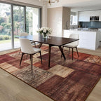 Tepook Modern Area Rug for Living Room, 5x7 Geometric Large Rugs for Bedroom, Washable Patchwork Rug Indoor Non-Slip Throw Carpets for Dining Room Office Farmhouse Home Decor, Red