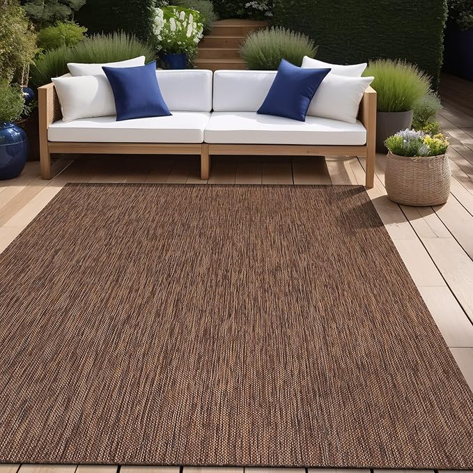 Beverly Rug Indoor Outdoor Rug 10x14, Washable Outside Carpet for Patio, Deck, Porch, Solid Modern Area Rug, Water Resistant, Gold Brown