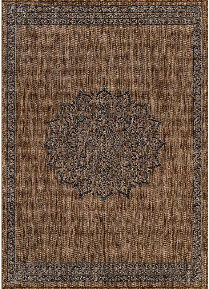 CAMILSON Outdoor Rug 6x9 Medallion Gold Modern Area Rugs for Indoor and Outdoor Patios Kitchen and Hallway Mats Washable Porch Deck Outside Carpet (Medallion Gold 6 x 9)
